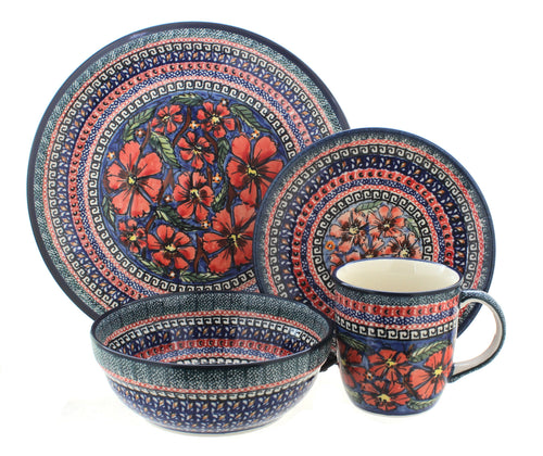 Polish Pottery Jungle Flower 16 Piece Dinner Set
