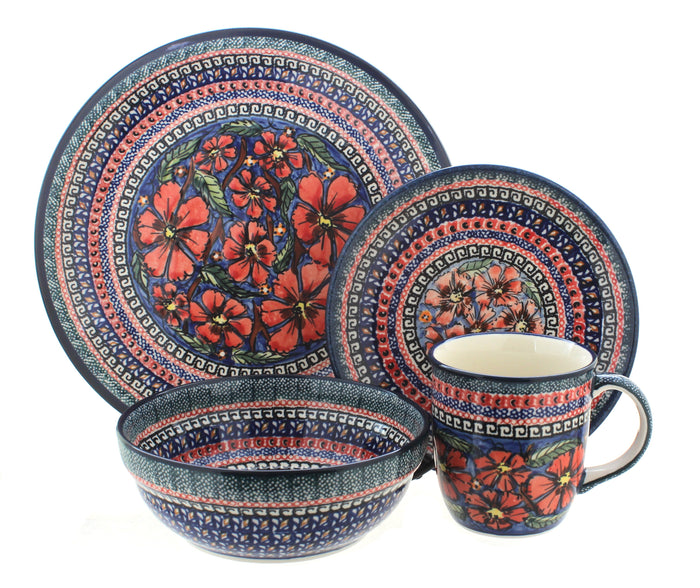 Polish Pottery Jungle Flower 4 Piece Place Setting - Service for 1