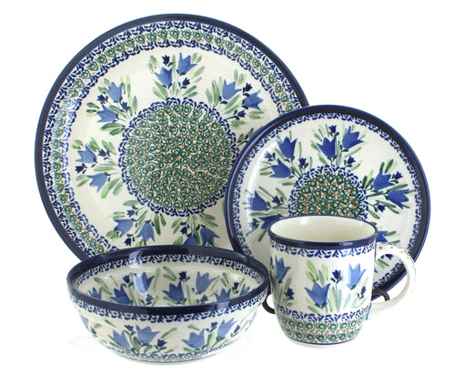 Polish Pottery Blue Tulip 4 PC Place Setting - Service for 1