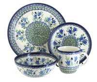 Polish Pottery Blue Tulip 16 Piece Dinner Set