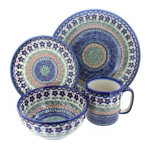 Polish Pottery Aztec Flower 16 Piece Dinner Set