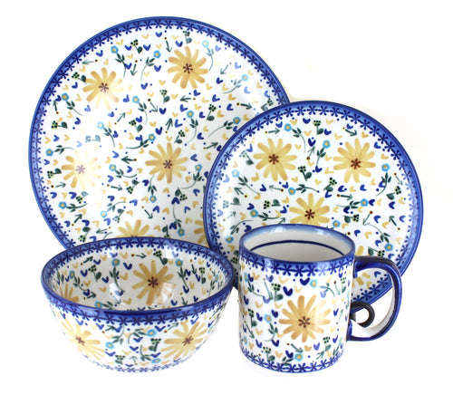 Polish Pottery Yellow Daisy 4 Piece Place Setting - Service for 1