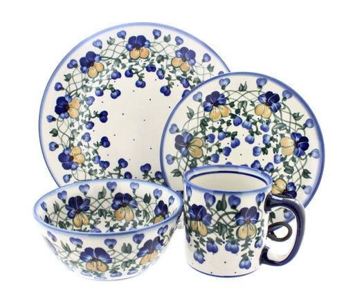 Polish Pottery Pansies 16 Piece Dinner Set