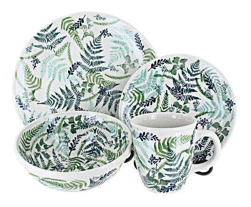 Polish Pottery Woodland Fern 4 PC Place Setting - Service for 1
