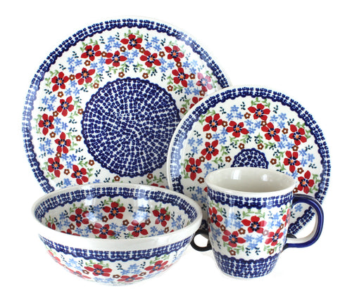 Polish Pottery Red Poppy 4 PC Place Setting - Service for 1