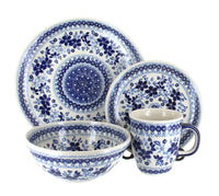 Polish Pottery Vintage Blue Daisy 16 Piece Dinner Set