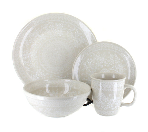 Polish Pottery White Lace 16 Piece Dinner Set