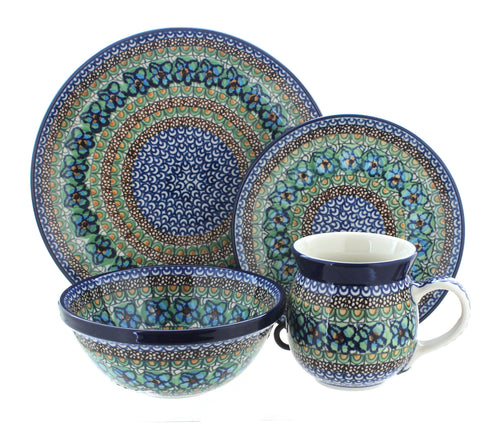 Polish Pottery Mardi Gras 16 Piece Dinner Set