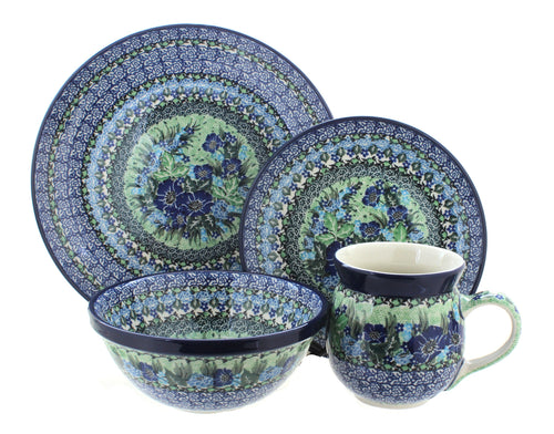 Polish Pottery Sapphire Fields 16 Piece Dinner Set