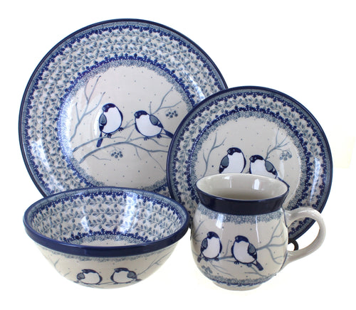 Polish Pottery Bluebird 16 Piece Dinnerware Set