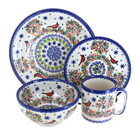 Polish Pottery Winter Cardinal 16 PC Dinnerware Set