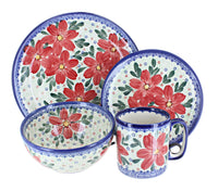 Polish Pottery Poinsettia 16 PC Dinnerware Set