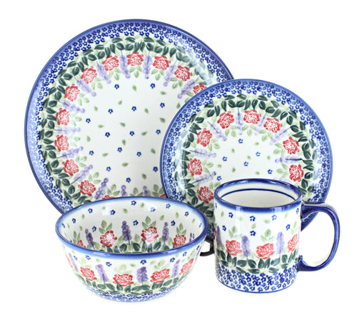 Polish Pottery Roses Are Red 4 PC Place Setting - Service for 1