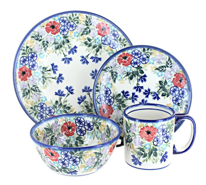 Polish Pottery Summer Garden 16 Piece Dinnerware Set