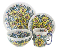 Polish Pottery Sunflower Maze 16 Piece Dinnerware Set