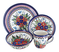 Polish Pottery Floral Butterfly 4 PC Place Setting - Service for 1