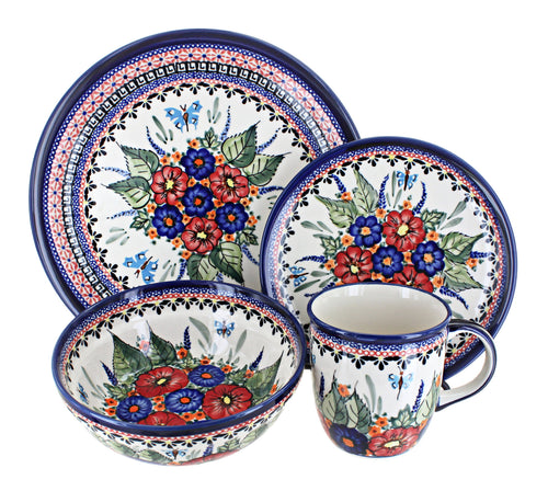 Polish Pottery Floral Butterfly 4 PC Place Setting - Service for 1