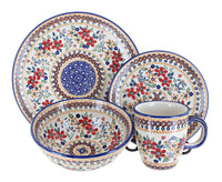 Polish Pottery Red Daisy 16 Piece Dinner Set