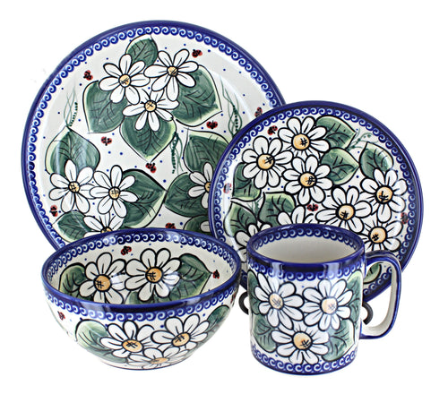Polish Pottery Ladybug 16 Piece Dinner Set