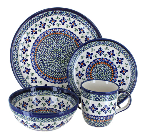Polish Pottery Mosaic Flower 4-PC Place Setting - Service for 1