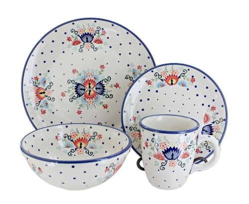 Polish Pottery Desert Flower 4 PC Place Setting- Service for 1