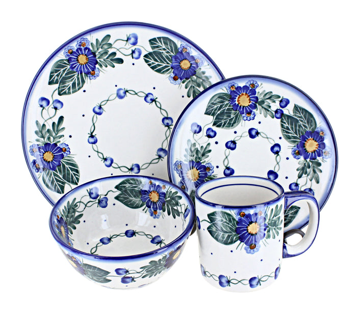 Polish Pottery Forget Me Not 16 Piece Dinner Set