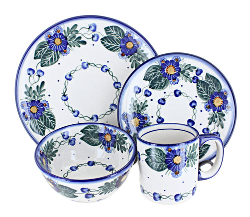 Polish Pottery Forget Me Not 4 Piece Place Setting - Service for 1