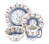Polish Pottery Hearts & Flowers 4 PC Place Setting - Service for 1