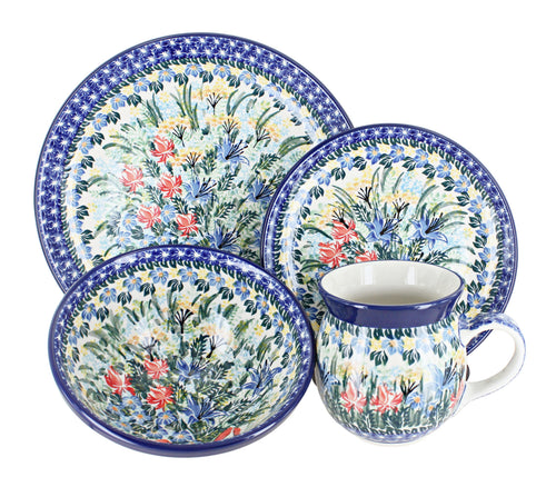 Polish Pottery Day Lily Bouquet 4 Piece Place Setting - Service for 1