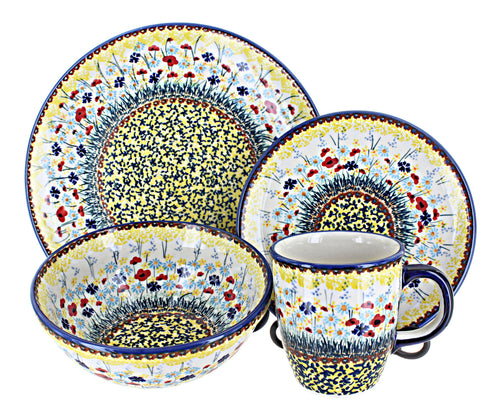 Polish Pottery Prairie Garden 16 Piece Dinnerware Set