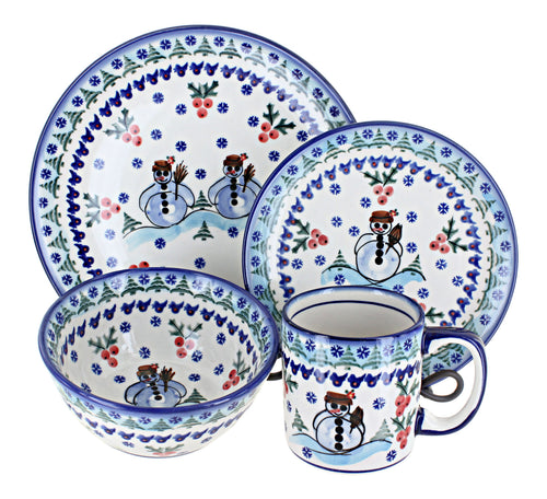 Polish Pottery Frosty Duo 4 Piece Place Setting - Service for 1