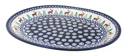 Polish Pottery Reindeer Pine Large Serving Platter