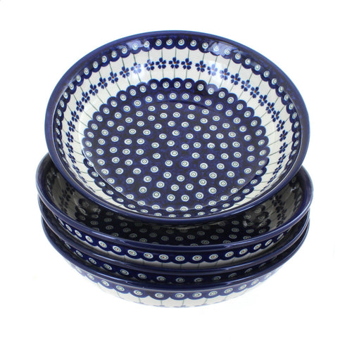 Polish Pottery Flowering Peacock 4 Piece Large Salad Bowl Set