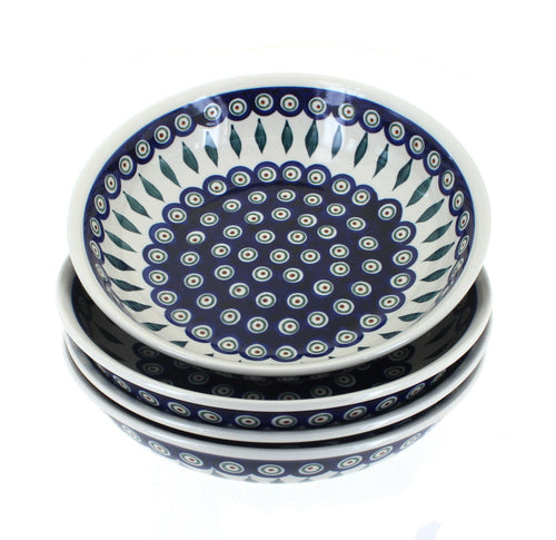 Polish Pottery Peacock 4 Piece Large Salad Bowl Set