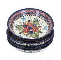 Polish Pottery Floral Butterfly 4 Piece Large Salad Bowl Set