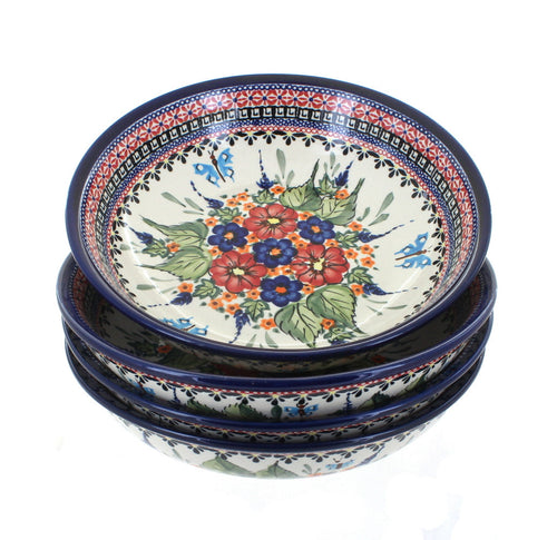 Polish Pottery Floral Butterfly 4 Piece Large Salad Bowl Set