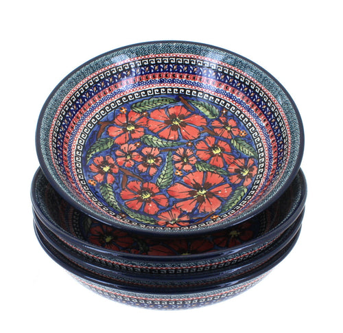 Polish Pottery Jungle Flower 4 Piece Large Salad Bowl Set