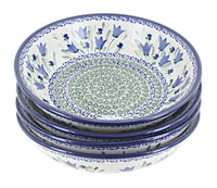 Polish Pottery Blue Tulip 4 Piece Large Salad Bowl Set