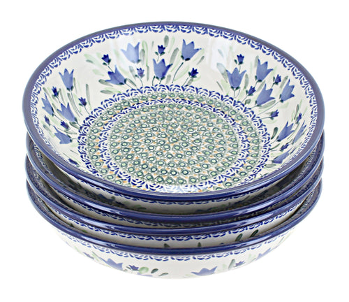 Polish Pottery Blue Tulip 4 Piece Large Salad Bowl Set