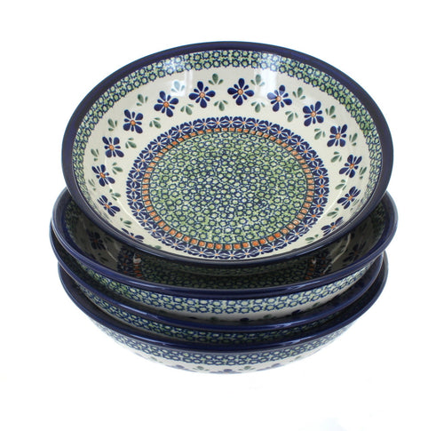 Polish Pottery Mosaic Flower 4 Piece Large Salad Bowl Set