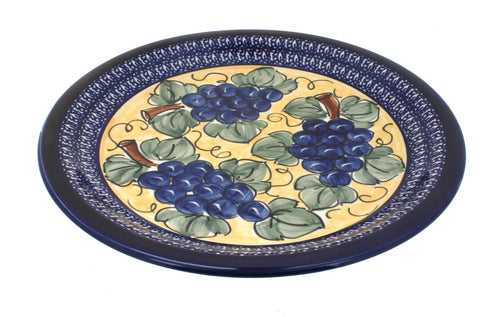 Polish Pottery Grapes Dinner Plate with Cobalt Rim