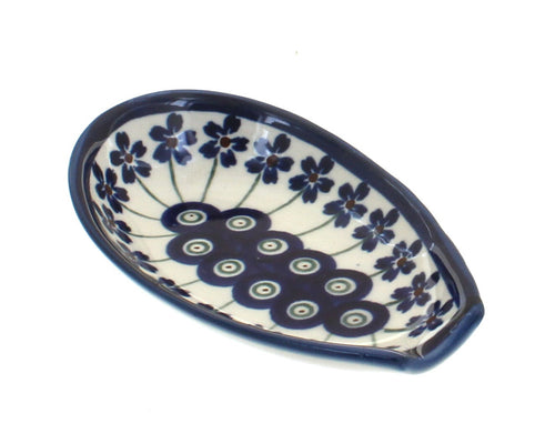 Polish Pottery Flowering Peacock Small Spoon Rest