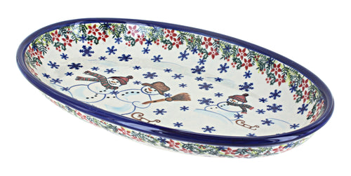Polish Pottery Snowflake Friends Oval Platter
