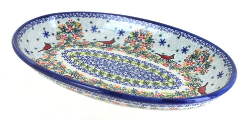 Polish Pottery Winter Cardinal Oval Platter