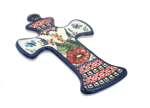 Polish Pottery Floral Butterfly Cross