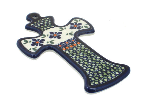 Polish Pottery Mosaic Flower Cross