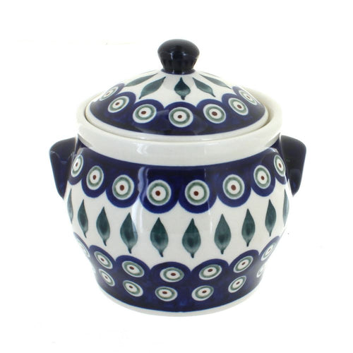 Polish Pottery Peacock Small Canister