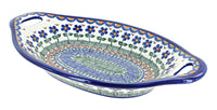 Polish Pottery Aztec Flower Bread Tray with Handles