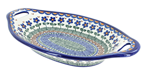 Polish Pottery Aztec Flower Bread Tray with Handles