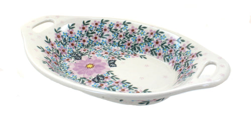 Polish Pottery Lilac Garden Bread Tray with Handles